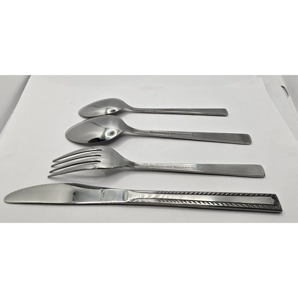 Watertown Stainless Japan Burnished Scroll Edge Black Accent 4 PC Silverware